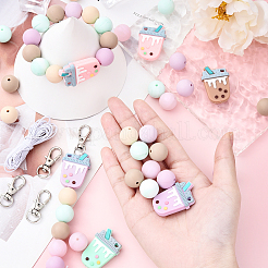 DIY-Kits zum Herstellen von Bubble Tea und runden Schlüsselanhängern aus Silikon&nbsp;DIY-YW0011-19