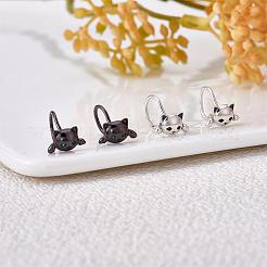 925 simpatico gatto orecchini in argento sterling orecchini a cerchio mezzo huggie orecchini a bottone in zircone bel regalo di gioielli per le orecchie degli animali per le donne&nbsp;JE1069B