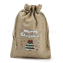 Bolsas de embalaje de arpillera impresas navideñas bolsas con cordón&nbsp;ABAG-Q053-02B-03