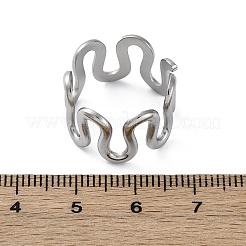 Anillos de dedo de acero inoxidable Wave 304 para mujer&nbsp;RJEW-F174-06P