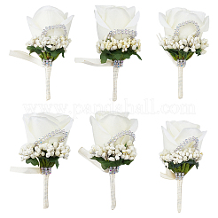 Broche boutonnière fleur rose en tissu avec strass&nbsp;LS-AJEW-WH0258-294C