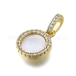 Ciondoli rotondi piatti in ottone con micro pavé di zirconi cubici trasparenti&nbsp;KK-V010-25G