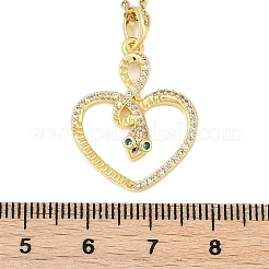 Colliers avec pendentifs en forme de serpent en forme de cœur en laiton micro pavé et zircone cubique transparente&nbsp;NJEW-K280-04G
