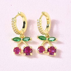 Orecchini a cerchio in ottone ciliegia con micro pavé di zirconi cubici&nbsp;EJEW-U057-07G