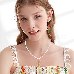 8 pendentif rose en perles de verre de 2 couleurs&nbsp;PALLOY-TA00352