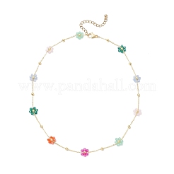 Colliers à maillons floraux colorés en laiton et verre pour femmes&nbsp;NJEW-JN05454