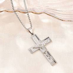 Religione 201 ciondolo croce di Gesù in acciaio inossidabile collane a catena a maglia fine in acciaio inossidabile 304&nbsp;SA-H003-05P