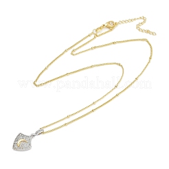 Collane con catena satellitare con ciondolo a scudo in zirconia cubica trasparente in ottone micro pavé per donna&nbsp;NJEW-U015-05G-02
