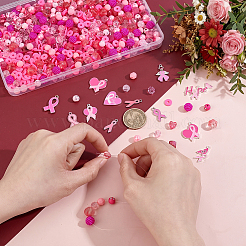 Kit di ricerca per la creazione di gioielli fai da te con tema nastro rosa di sensibilizzazione&nbsp;DIY-PH0032-28
