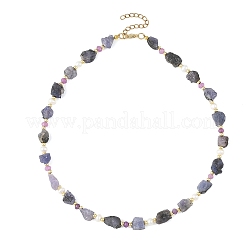 Collares de cuentas de tanzanita natural en bruto y rondel facetado teñido de púrpura de Malasia y perlas para mujer.&nbsp;NJEW-JN06589