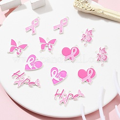 Pendenti in smalto in lega a tema nastro rosa di consapevolezza del cancro al seno da 12 pz 6 stili&nbsp;ENAM-FS0001-68
