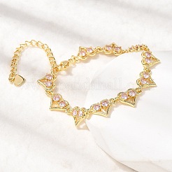 Bracciali a catena con maglie in ottone micro pavé di zirconi cubici a forma di cuore&nbsp;BJEW-L715-01G-02