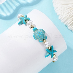 Braccialetti a maglie con perline di turchese sintetico e perle di conchiglia&nbsp;BJEW-JB13807-01