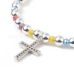 Set di braccialetti elasticizzati con perline rotonde in vetro colorato e ematite sintetica da 4 pezzo&nbsp;BJEW-JB08944