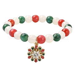 Bracciale elasticizzato con perline rotonde in resina con ciondoli natalizi in lega di smalto&nbsp;BJEW-JB09525