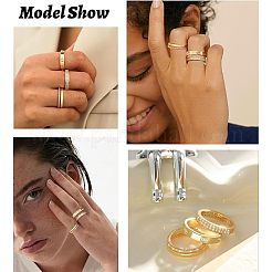 3 pièce 3 styles de bagues en alliage de zinc micro pavées en zircone cubique transparente&nbsp;FS-WG142C0-01