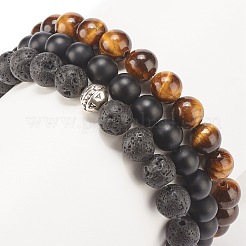 3pcs 3 bracelets extensibles de pierres précieuses mélangées naturelles et synthétiques de style&nbsp;BJEW-JB08188