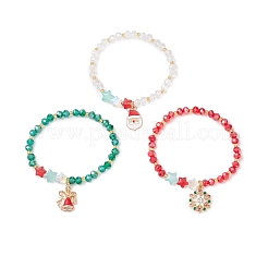 3 bracelet à breloques en alliage émaillé sur le thème de Noël&nbsp;BJEW-MZ00190