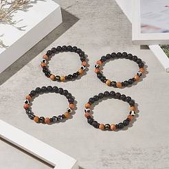 Set di braccialetti elasticizzati con perline rotonde in cocco e pietre preziose miste naturali e sintetiche da 4 pezzo&nbsp;BJEW-JB09155