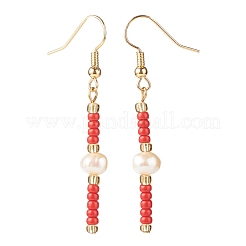 Orecchini pendenti con semi di vetro e imitazione di perle&nbsp;EJEW-JE04968