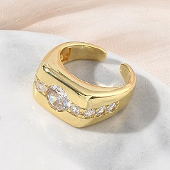 Bagues ouvertes en laiton avec micro pavé de zircones cubiques pour femmes&nbsp;RJEW-L343-06G