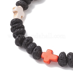Armbänder mit Perlen aus synthetischem Türkiskreuz und natürlichen Lavasteinnuggets&nbsp;BJEW-JB12194