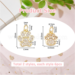 12 pièce 2 styles de breloques en laiton plaqué micro pavé de zircone cubique&nbsp;ZIRC-HS0001-13