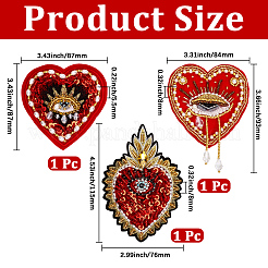 3 pz 3 stili cuore con occhio toppe da cucire in poliestere&nbsp;DIY-GF0013-24