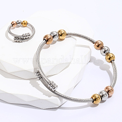 Set di braccialetti e anelli intrecciati in acciaio inossidabile 201&nbsp;GX8915-2