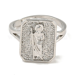Rettangolo con anelli regolabili in ottone placcato saint rack da donna&nbsp;RJEW-I105-03P-03