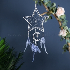 Rete/rete intrecciata con stella e luna con decorazioni di piume da appendere alla parete&nbsp;PW-WG88988-01