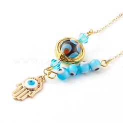 Mano di hamsa smaltata in lega con collane con ciondolo malocchio&nbsp;NJEW-JN03469