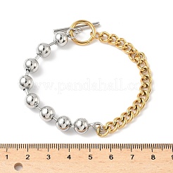 Braccialetti a catena a sfere in acciaio inossidabile 304 e a maglie cubane per le donne&nbsp;BJEW-V011-02GP
