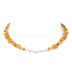 Collane di perle di riso naturali e scaglie di ambra naturale&nbsp;NJEW-JN05883