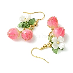 Handgefertigte Blumen-Ohrhänger aus Epoxidharz und ABS-Kunststoff mit Kunstperlen&nbsp;EJEW-TA00470
