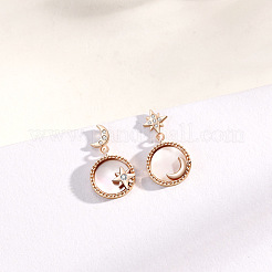 Orecchini asimmetrici con conchiglia naturale luna e stella con zirconi chiari&nbsp;MOST-PW0001-061G