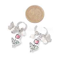 Orecchini a cerchio in acciaio inossidabile 304 con fiore e farfalla&nbsp;EJEW-JE06749-01