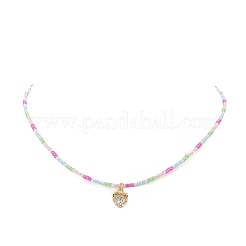 Halskette mit Herzanhänger aus legiertem Zirkonia mit Glasperlenketten für Damen&nbsp;NJEW-JN04291