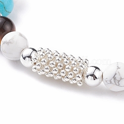 Bracelet extensible en howlite naturelle & oeil de tigre & turquoise synthétique avec colonne en alliage&nbsp;BJEW-TA00104