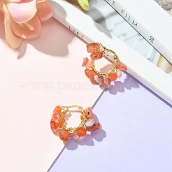 Boucles d'oreilles créoles tressées en copeaux d'agate rouge naturelle&nbsp;EJEW-JE04940-18