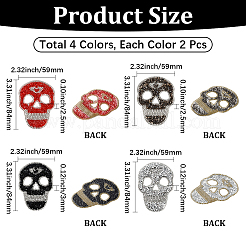 8 pezzo di strass hotfix a forma di teschio in 4 stili (adesivo hot melt sul retro)&nbsp;DIY-GF0014-21