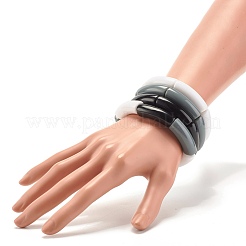 Bracelets extensibles de perles de tube incurvées acryliques épaisses opaques pour hommes femmes&nbsp;BJEW-JB07317