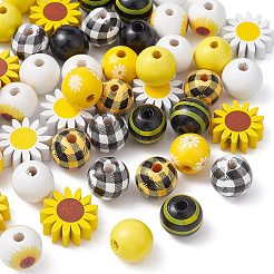 50 Stück bedruckte Holzperlen mit Sonnenblumenmotiv in 10 Stilen&nbsp;WOOD-CJ0001-78