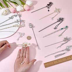 12 pieza de 12 estilos de palitos para el cabello de aleación con forma de mariposa y flores&nbsp;OHAR-PH0001-37
