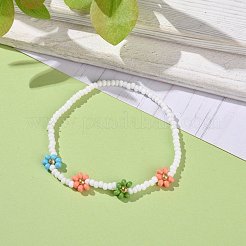 Pittura da forno fatta a mano con fiori di margherita e braccialetti elastici con perline di semi di vetro tinti&nbsp;BJEW-JB07668-02