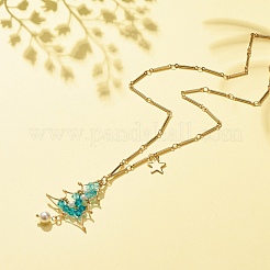 Collier pendentif tressé en perles et verre de coquille d'arbre de Noël avec chaînes à maillons&nbsp;NJEW-TA00028
