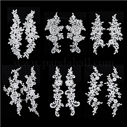 HOBBIESAY 12Pcs 6 Style Flower Polyester Embroidery Sew on Lace Appliques, Sewing Craft Decoration for Wedding Dress, Cheongsam, White, 245~340x80~125x1mm, 2pcs/style