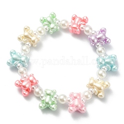 Graziosi braccialetti per bambini elasticizzati con perline in plastica ABS e orsetti acrilici, colorato, diametro interno: 1-3/4 pollice (4.4 cm)