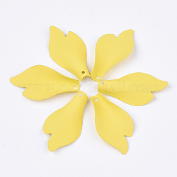 Ciondoli in ferro ecologici verniciati a spruzzo, petalo di fiore, giallo, 32.5x17x4mm, Foro: 0.8 mm