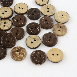 2 отверстия плоские круглые кнопки кокосовые, кокосового коричневый, 18x3 мм, отверстие : 2 мм